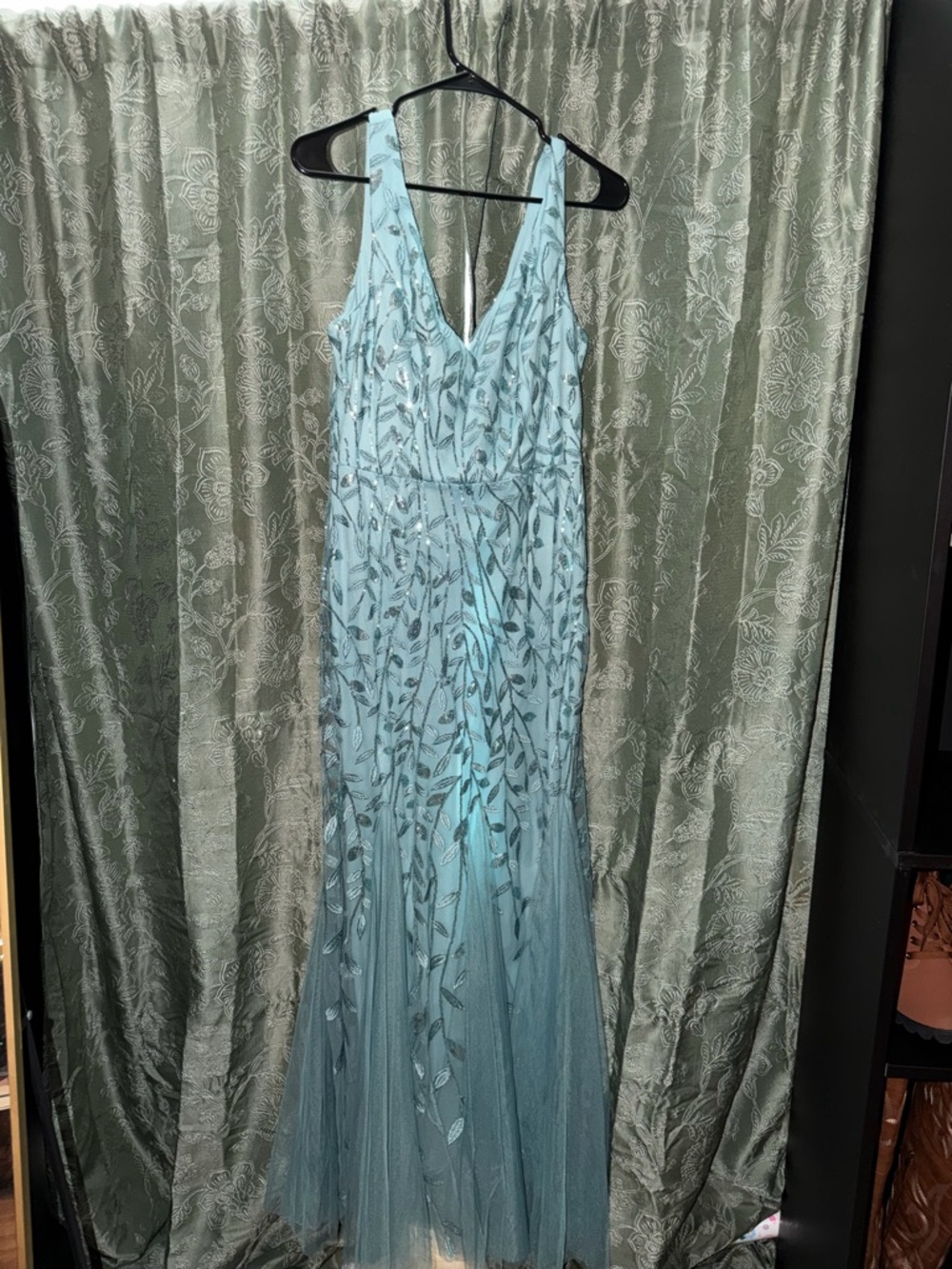 Ever Pretty Light Blue Embroidered V-Neck Tulle Gown